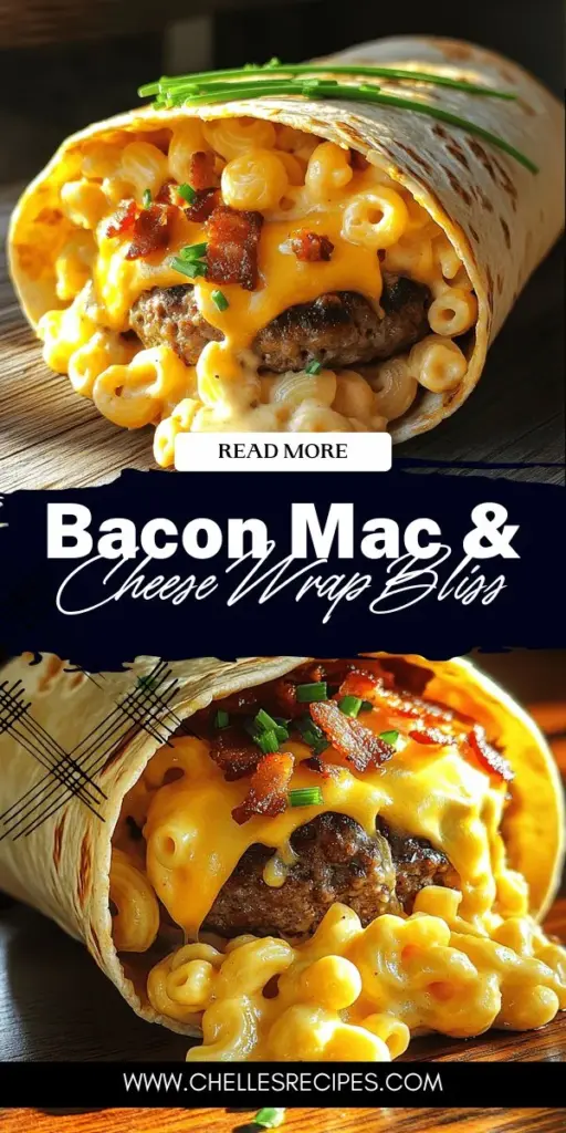 Indulge in the ultimate comfort food with our Bacon Mac 'n' Cheese Burger Wrap! This delicious recipe combines the juicy flavors of a beef burger, creamy mac 'n' cheese, and crispy bacon all wrapped in a soft tortilla. Perfect for family dinners or casual gatherings, this dish is sure to impress. Ready to elevate your meal time? Click through to discover step-by-step instructions and create this mouthwatering wrap today!