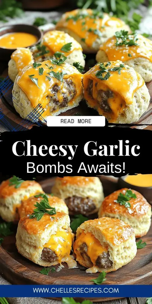 Elevate your appetizer game with these irresistible Garlic Parmesan Cheeseburger Bombs! These delightful bites combine juicy ground beef, gooey cheese, and aromatic garlic, all wrapped in buttery biscuit dough for an explosion of flavor in every mouthful. Perfect for parties, game days, or cozy family nights, this easy recipe is a culinary must-try. Click through to discover the full recipe and unleash your inner chef with these sumptuous cheeseburger bombs!