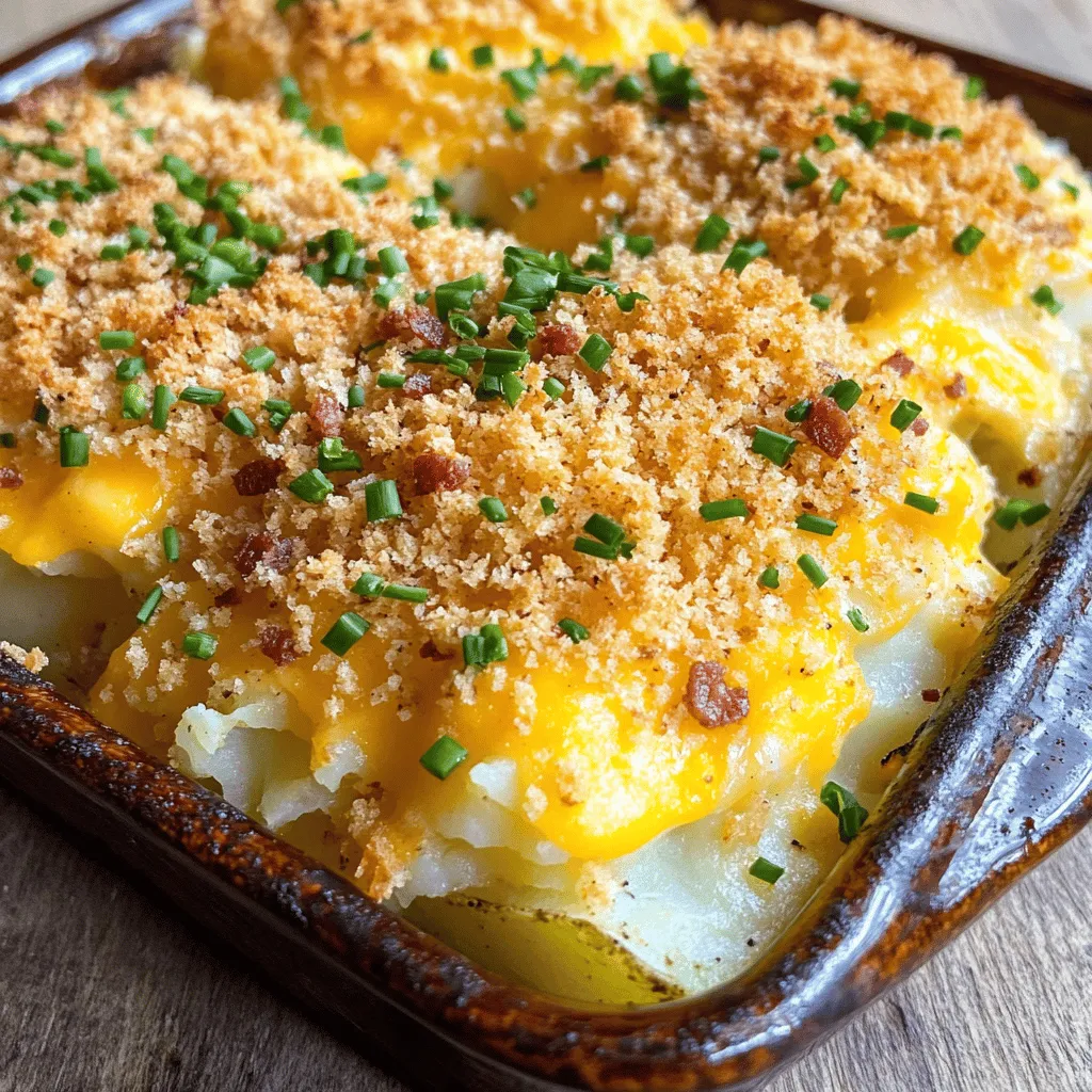 The right ingredients make this twice baked potato casserole shine. You need four large russet potatoes, as they give a fluffy texture. Next, one cup of sour cream adds a rich creaminess. I love using sharp cheddar cheese, one cup, for its bold flavor. Cream cheese, half a cup, adds even more smoothness.