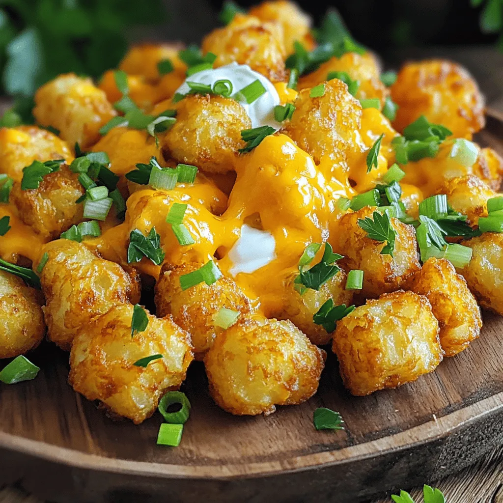 To make air fryer cheesy tater tots, you need a few simple ingredients. The main star is frozen tater tots. They provide the base for this fun snack. You also need shredded cheddar cheese. This cheese makes the tots gooey and tasty.