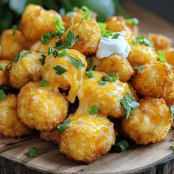 To make air fryer cheesy tater tots, you need a few simple ingredients. The main star is frozen tater tots. They provide the base for this fun snack. You also need shredded cheddar cheese. This cheese makes the tots gooey and tasty.