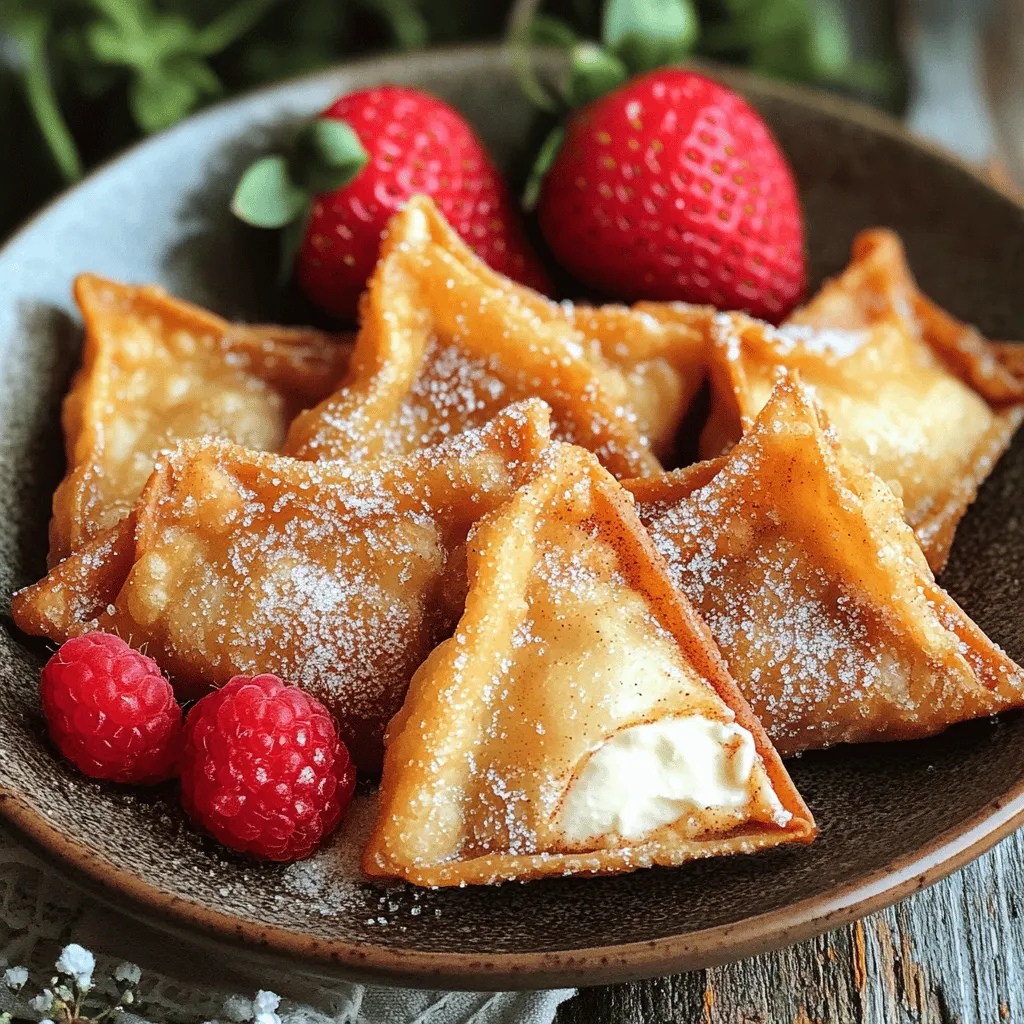 To make sweet cream cheese wontons, you need a few simple ingredients. The main star is cream cheese. You will use 8 ounces of softened cream cheese for a rich and smooth filling. Next, you need 1/4 cup of powdered sugar. This sugar adds sweetness and helps balance the cream cheese's tang.