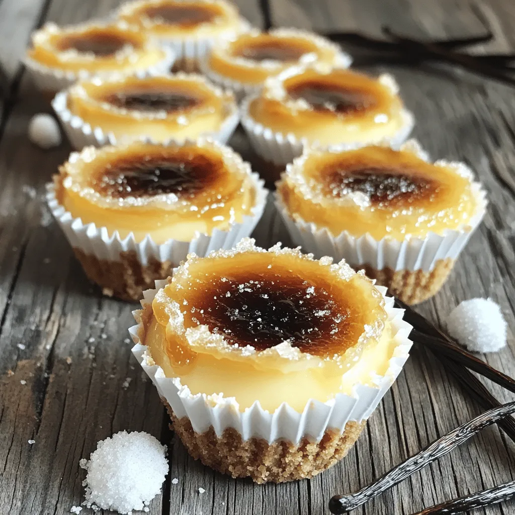 Mini Crème Brûlée Cheesecakes are small, rich desserts that mix cheesecake and crème brûlée. Each bite offers a creamy filling and a crispy, caramelized top. They look fancy but are easy to make at home.