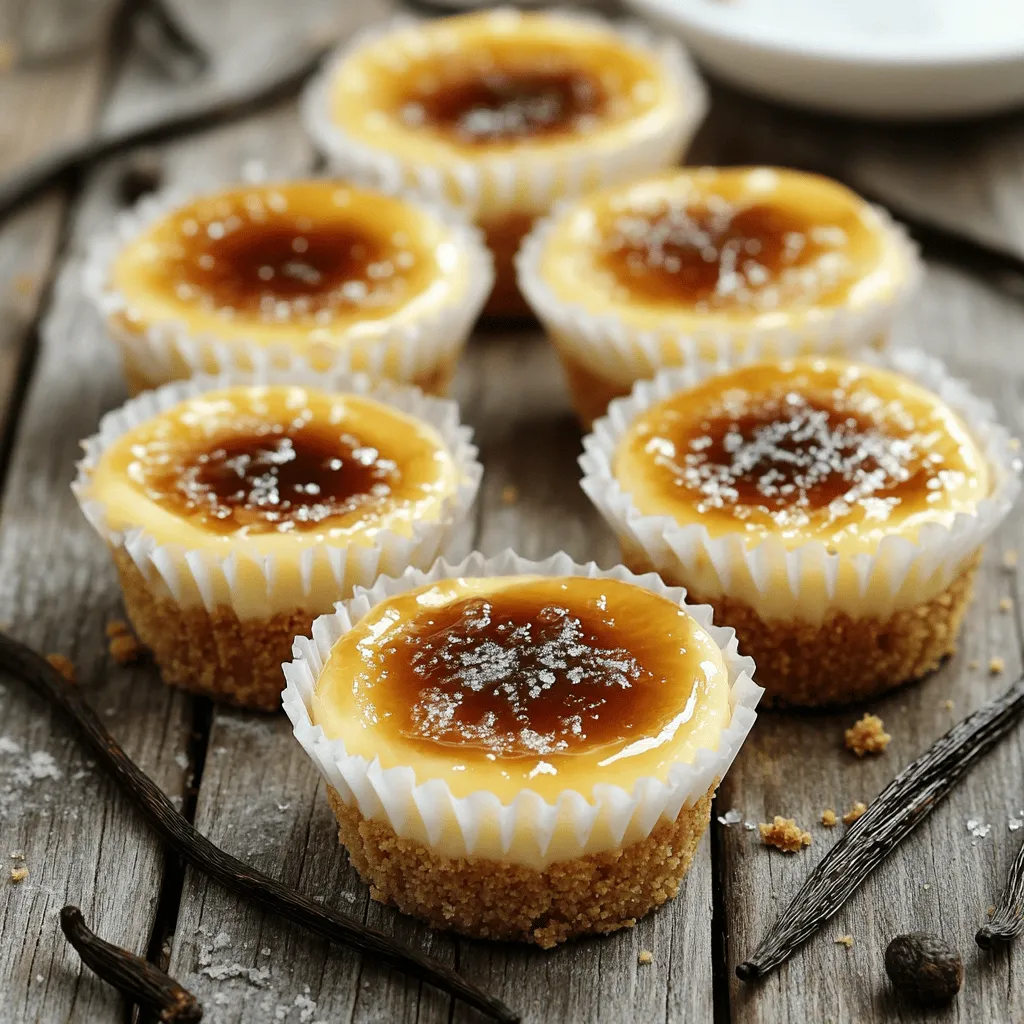 Mini Crème Brûlée Cheesecakes are small, rich desserts that mix cheesecake and crème brûlée. Each bite offers a creamy filling and a crispy, caramelized top. They look fancy but are easy to make at home.