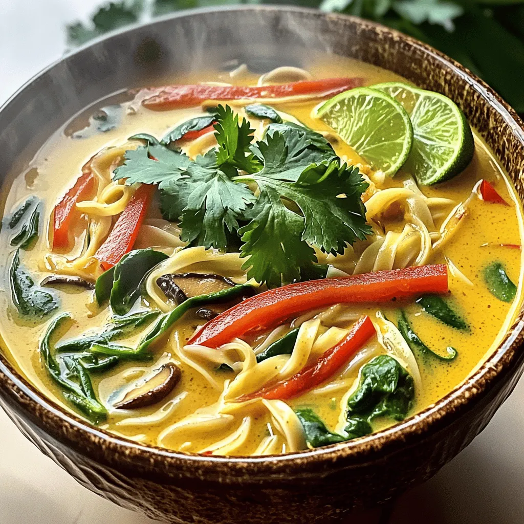 To make a great Thai curry noodle soup, you need some key ingredients. First, coconut oil gives a rich base. Next, onions, garlic, and ginger add depth. You'll also need red curry paste for that unique flavor. Vegetable broth and coconut milk create a creamy texture.