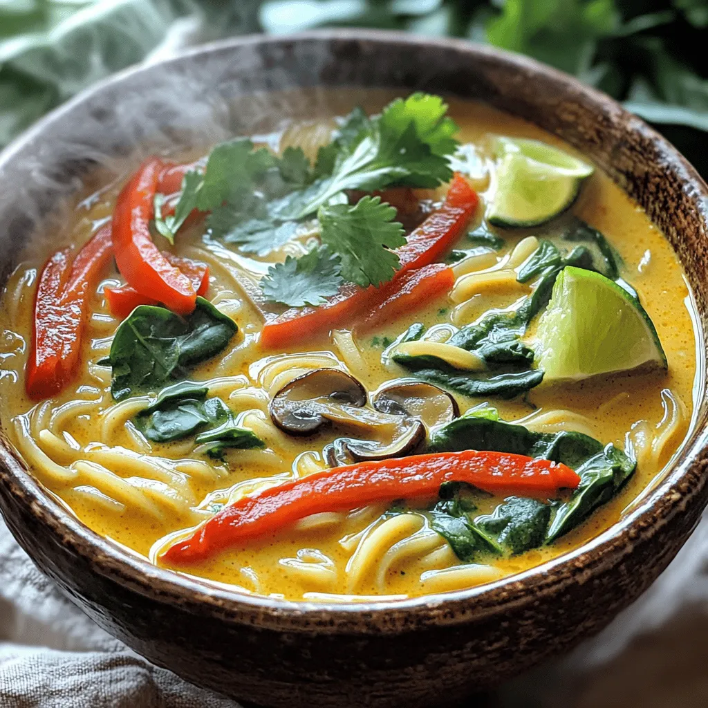 To make a great Thai curry noodle soup, you need some key ingredients. First, coconut oil gives a rich base. Next, onions, garlic, and ginger add depth. You'll also need red curry paste for that unique flavor. Vegetable broth and coconut milk create a creamy texture.