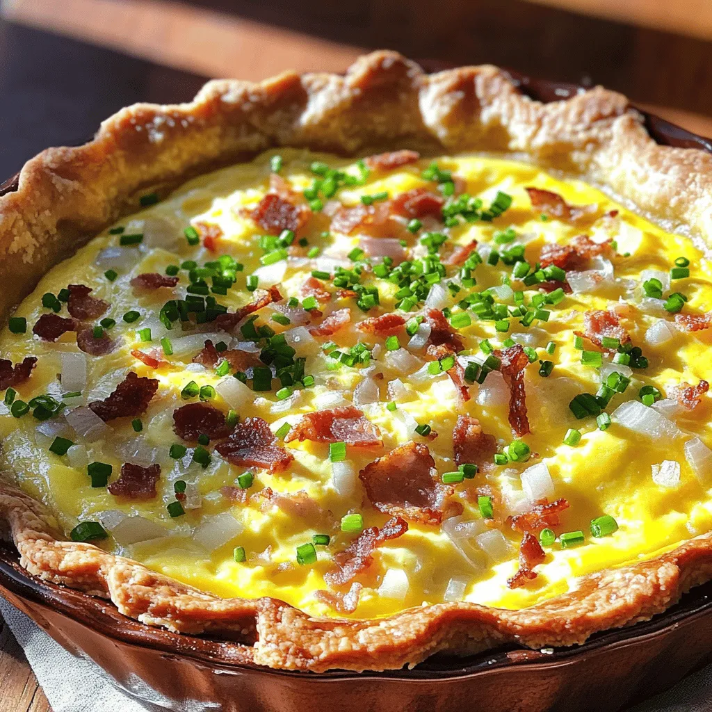 The classic quiche Lorraine is simple but tasty. It uses a few key traditional quiche ingredients. You will need a pie crust, eggs, cream, milk, cheese, bacon, and onions. These ingredients blend well together, creating a rich and savory dish.