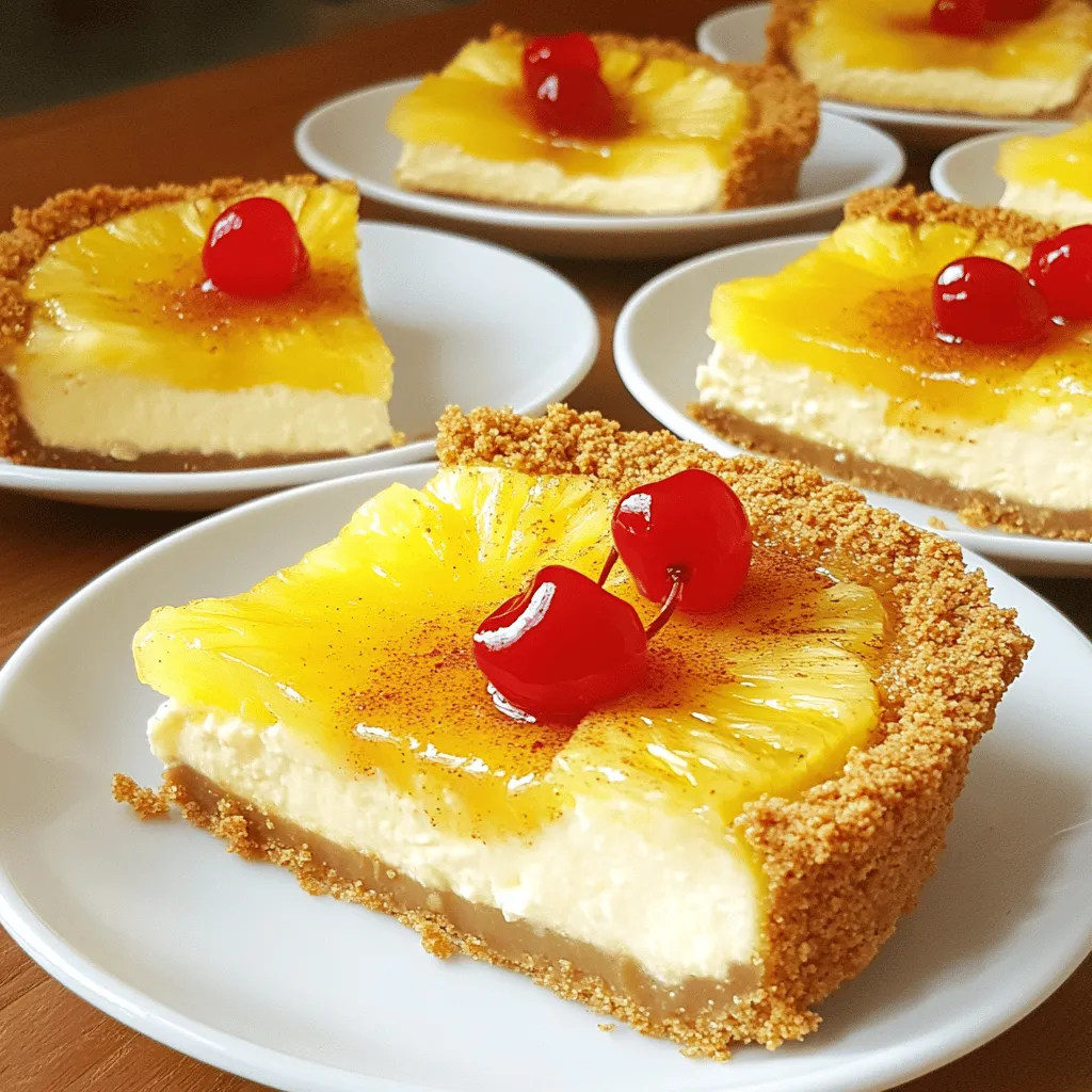 The main ingredients bring this dessert to life. You need crushed graham crackers, which give a nice crunch. A creamy filling requires cream cheese, eggs, and sugar. The key flavor comes from crushed pineapple, adding sweetness and moisture.