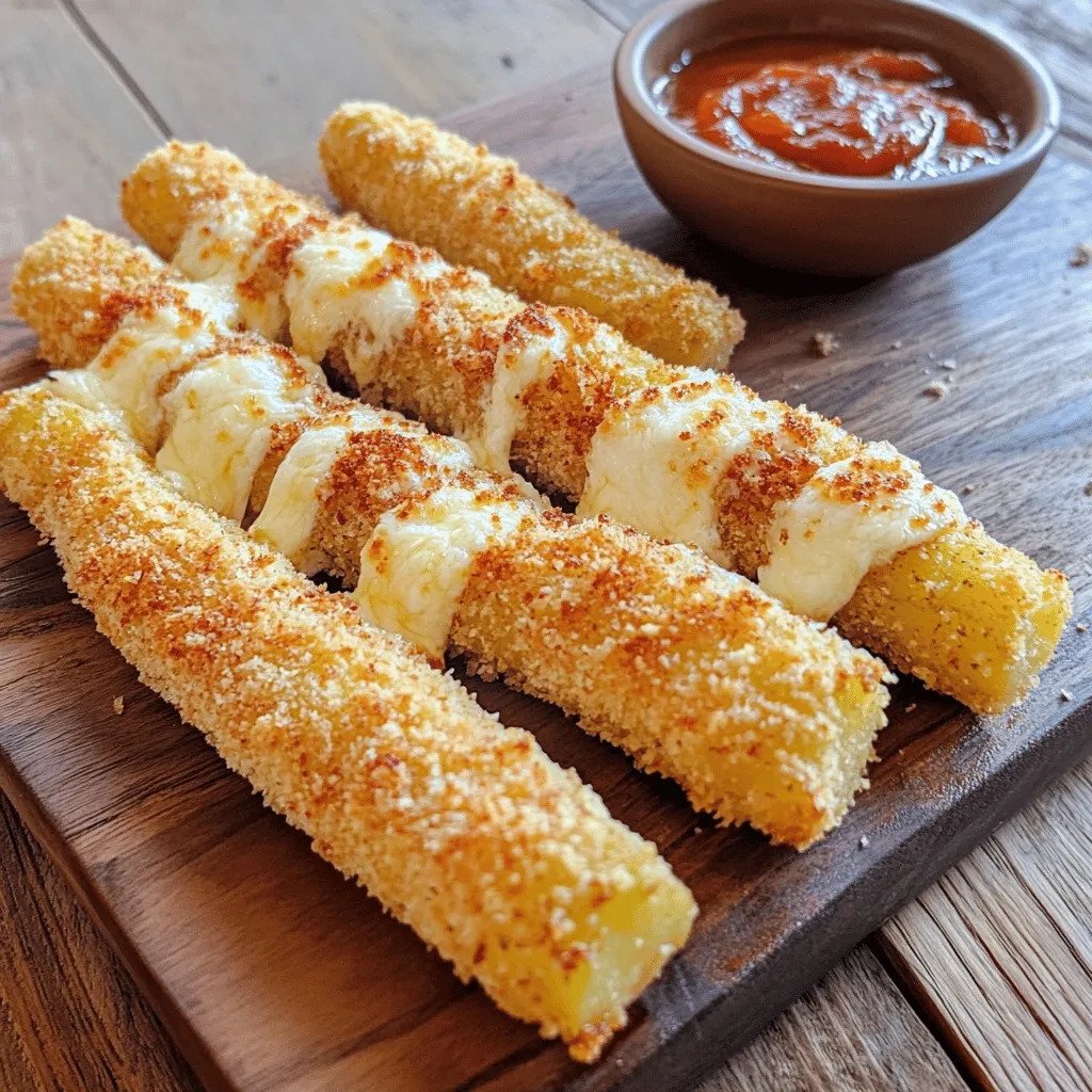 To create your potato cheese sticks, gather these ingredients. You will need four large potatoes. Peel and cube them before cooking. Next, get one cup of shredded mozzarella cheese. This cheese gives the sticks a rich, cheesy flavor.