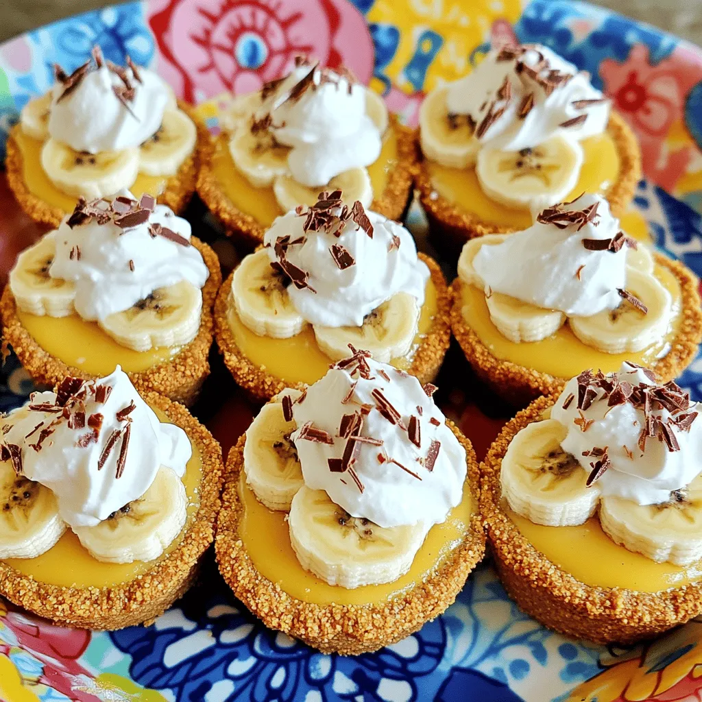 To make mini banana cream pie, you need a few simple ingredients. The banana cream pie ingredients list includes items you may have on hand. First, for the crust, you will need graham cracker crumbs, unsalted butter, and sugar. These create a sweet and buttery base for the mini pies.