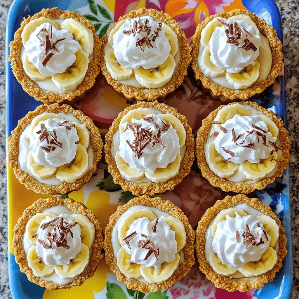 To make mini banana cream pie, you need a few simple ingredients. The banana cream pie ingredients list includes items you may have on hand. First, for the crust, you will need graham cracker crumbs, unsalted butter, and sugar. These create a sweet and buttery base for the mini pies.