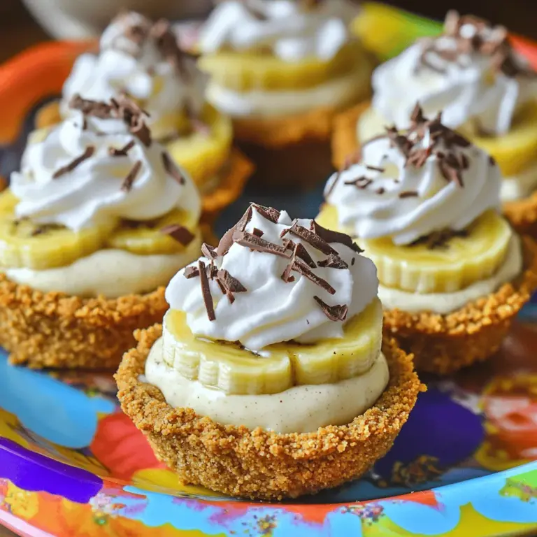 To make mini banana cream pie, you need a few simple ingredients. The banana cream pie ingredients list includes items you may have on hand. First, for the crust, you will need graham cracker crumbs, unsalted butter, and sugar. These create a sweet and buttery base for the mini pies.