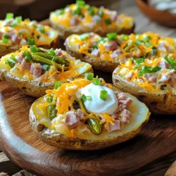 Potato skins have long been a favorite among food enthusiasts, often filled with a variety of toppings that cater to diverse palates. The combination of ham and pickles is particularly enticing, offering a unique balance of flavors that is both comforting and refreshing. The saltiness of the ham pairs beautifully with the zesty, slightly sweet notes of the pickles, while the melted cheddar cheese adds a layer of richness that ties everything together. Whether enjoyed as a snack while watching a movie or served as an appetizer at your next gathering, these potato skins are sure to leave an impression.