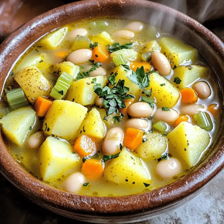 The potato and bean soup recipe needs a few key ingredients. You must start with potatoes and beans. I prefer russet potatoes for their creamy texture. Use cooked white beans like cannellini or great northern. These beans add protein and fiber.