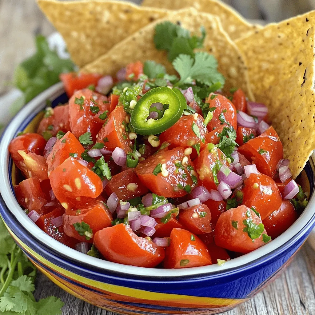 To make the best pico de gallo, you need fresh ingredients. The main ingredients are Roma tomatoes, red onion, jalapeño, cilantro, and lime juice. Each of these adds flavor and texture to your dish.