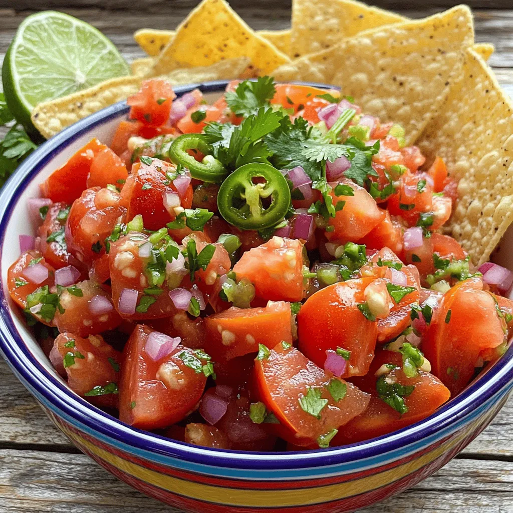 To make the best pico de gallo, you need fresh ingredients. The main ingredients are Roma tomatoes, red onion, jalapeño, cilantro, and lime juice. Each of these adds flavor and texture to your dish.