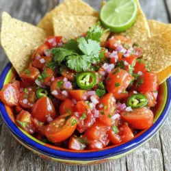 To make the best pico de gallo, you need fresh ingredients. The main ingredients are Roma tomatoes, red onion, jalapeño, cilantro, and lime juice. Each of these adds flavor and texture to your dish.