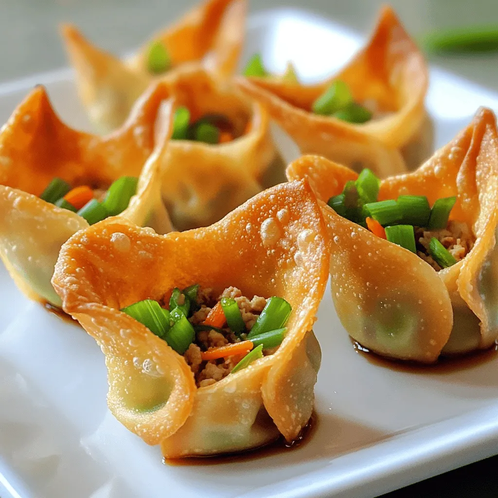 To make chicken wontons, start by gathering your chicken wonton ingredients. You need ground chicken, green onions, carrots, garlic, ginger, soy sauce, sesame oil, and cornstarch. You will also need wonton wrappers, salt, and pepper.