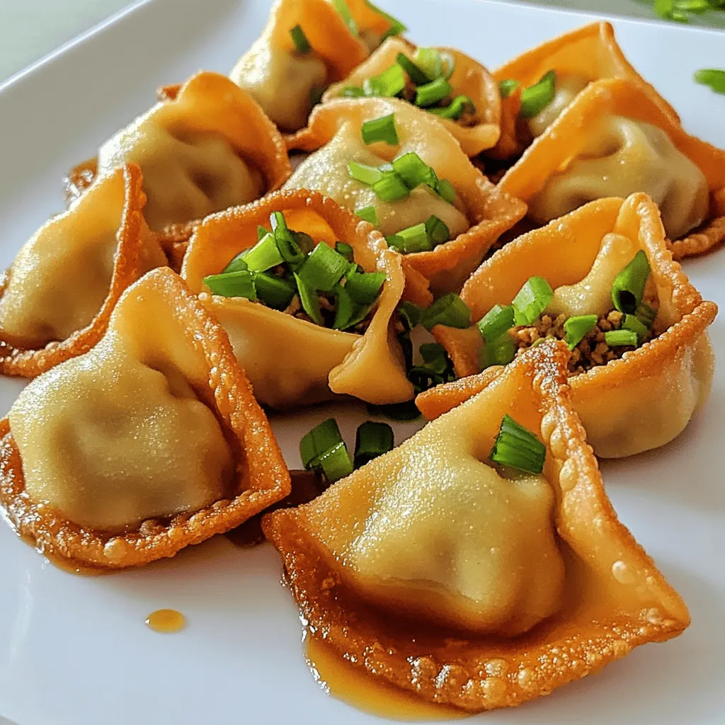 To make chicken wontons, start by gathering your chicken wonton ingredients. You need ground chicken, green onions, carrots, garlic, ginger, soy sauce, sesame oil, and cornstarch. You will also need wonton wrappers, salt, and pepper.