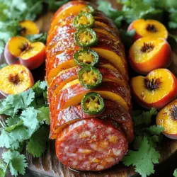 Imagine a dish that perfectly balances savory, sweet, and spicy flavors, all while offering an impressive presentation. Enter the Jalapeno Peach Hasselback Kielbasa, a culinary creation that marries the smoky richness of kielbasa with the bright sweetness of ripe peaches and the zesty heat of jalapeños. This dish is not just a feast for the taste buds but also a visual delight, making it an ideal centerpiece for your next gathering, family dinner, or casual meal.
