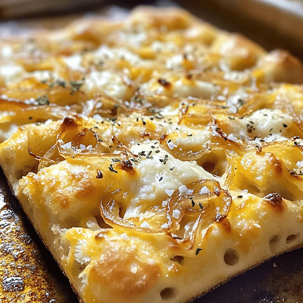 To make cheesy onion focaccia bread, you need a few key ingredients.