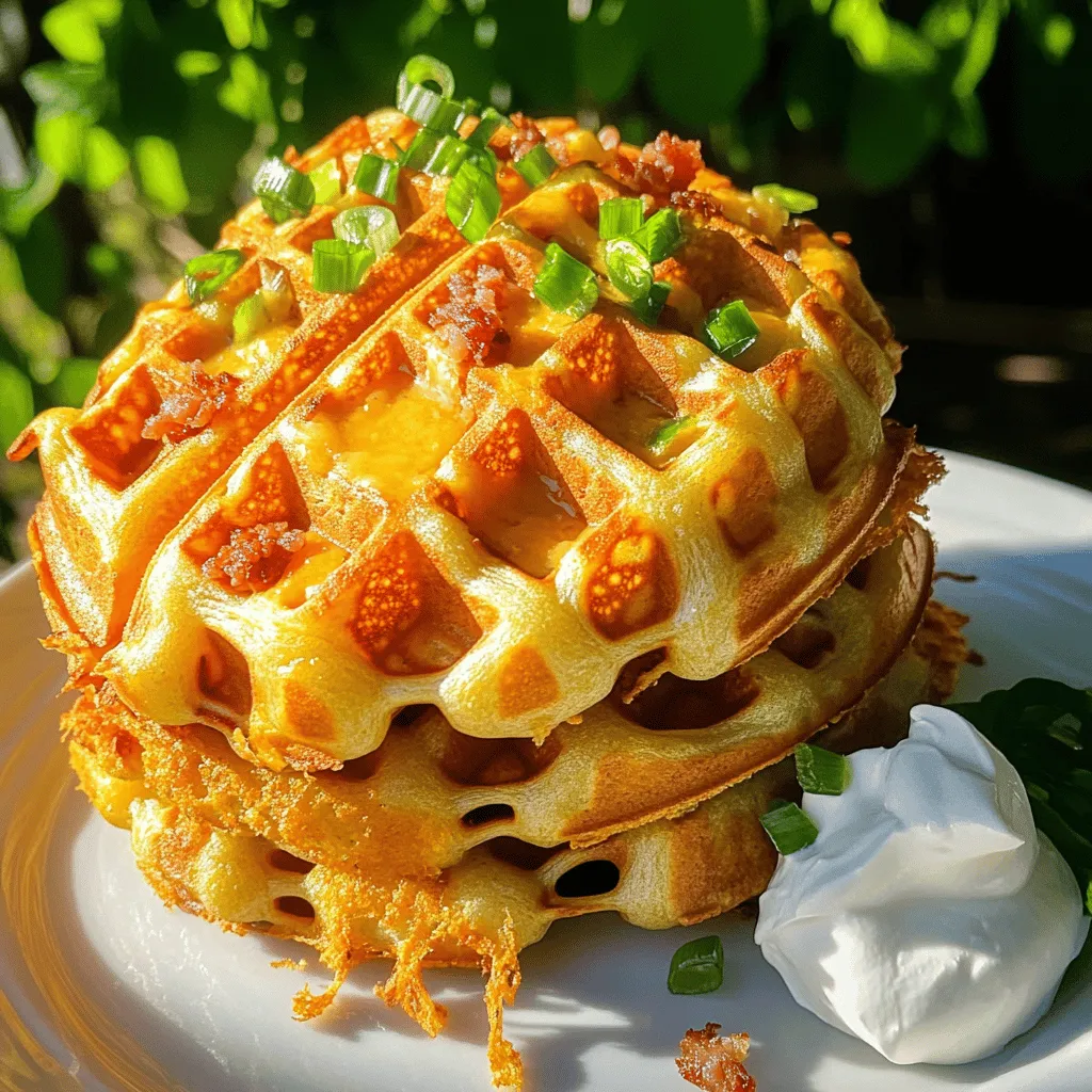 To make loaded potato waffles, you need simple ingredients. The key ingredients include russet potatoes, cheddar cheese, bacon, and green onions. These flavors blend well for a delightful meal.