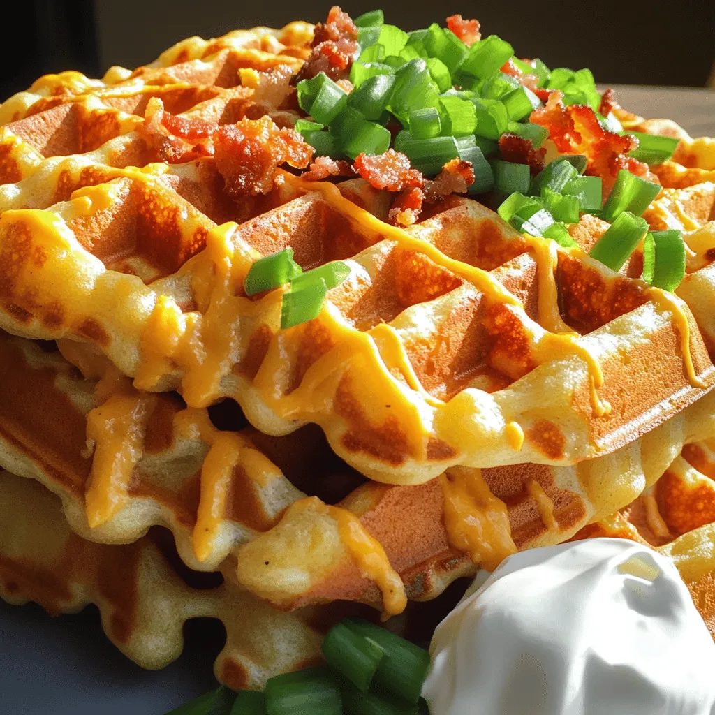 To make loaded potato waffles, you need simple ingredients. The key ingredients include russet potatoes, cheddar cheese, bacon, and green onions. These flavors blend well for a delightful meal.