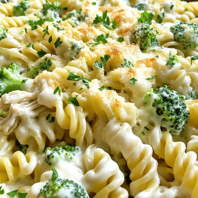 To make a great chicken alfredo casserole recipe, you need several key ingredients. First, choose the right pasta. I love using rotini pasta. Its spirals hold the creamy sauce well. You can also use penne or fusilli for a fun twist.