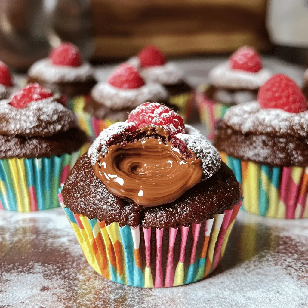 Nutella stuffed chocolate raspberry cupcakes are a sweet treat that combines rich chocolate and tart raspberries. Each bite reveals a gooey center of Nutella, making them unique. The cupcake base is soft and moist, thanks to the buttermilk. The raspberries add a burst of flavor that balances the sweetness of the chocolate.