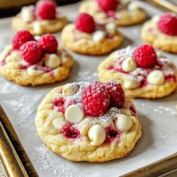 Raspberry cheesecake cookies blend two favorites: cheesecake and cookies. You get a soft, chewy cookie with a creamy cheesecake taste. The fresh raspberries add a tart burst, making each bite special.