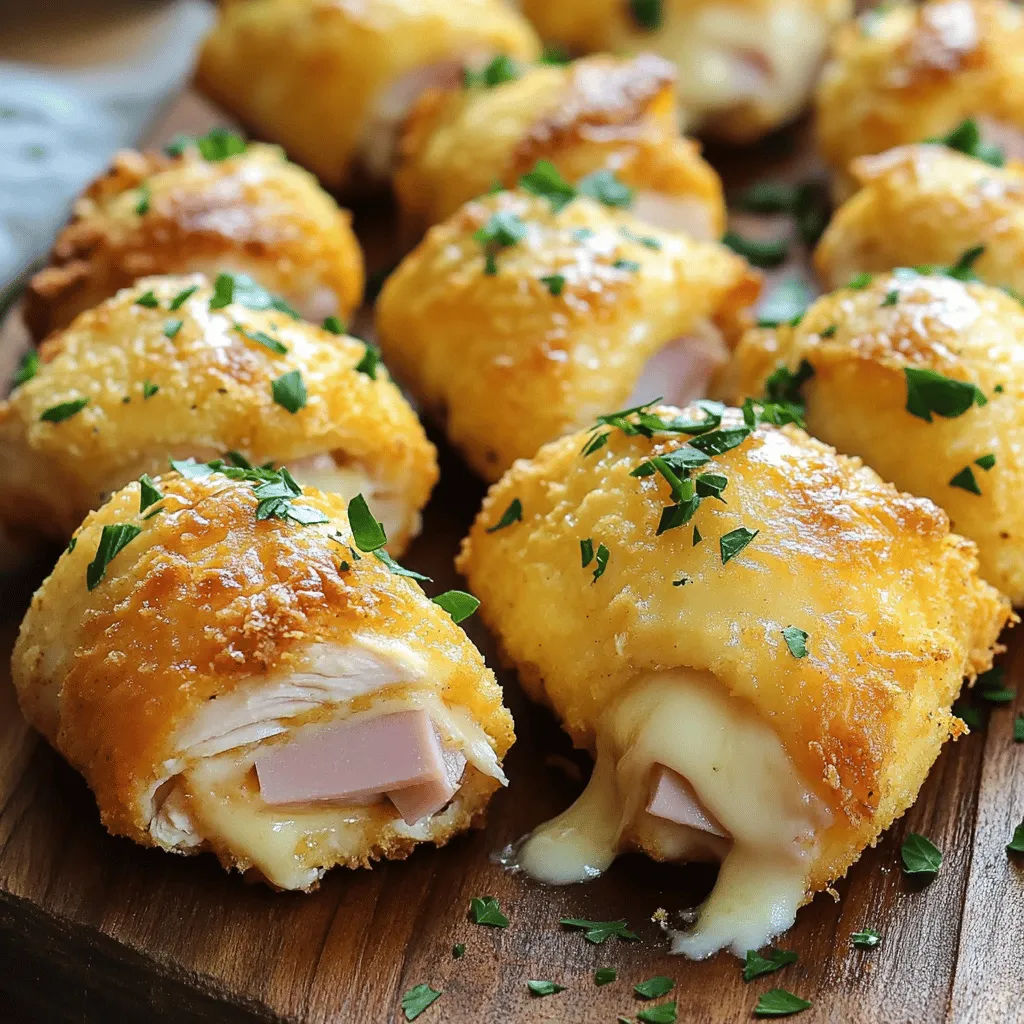 Chicken Cordon Bleu Bites are small, tasty snacks. They pack all the flavors of the classic dish into bite-sized pieces. You get juicy chicken, ham, and Swiss cheese, all wrapped up and baked.