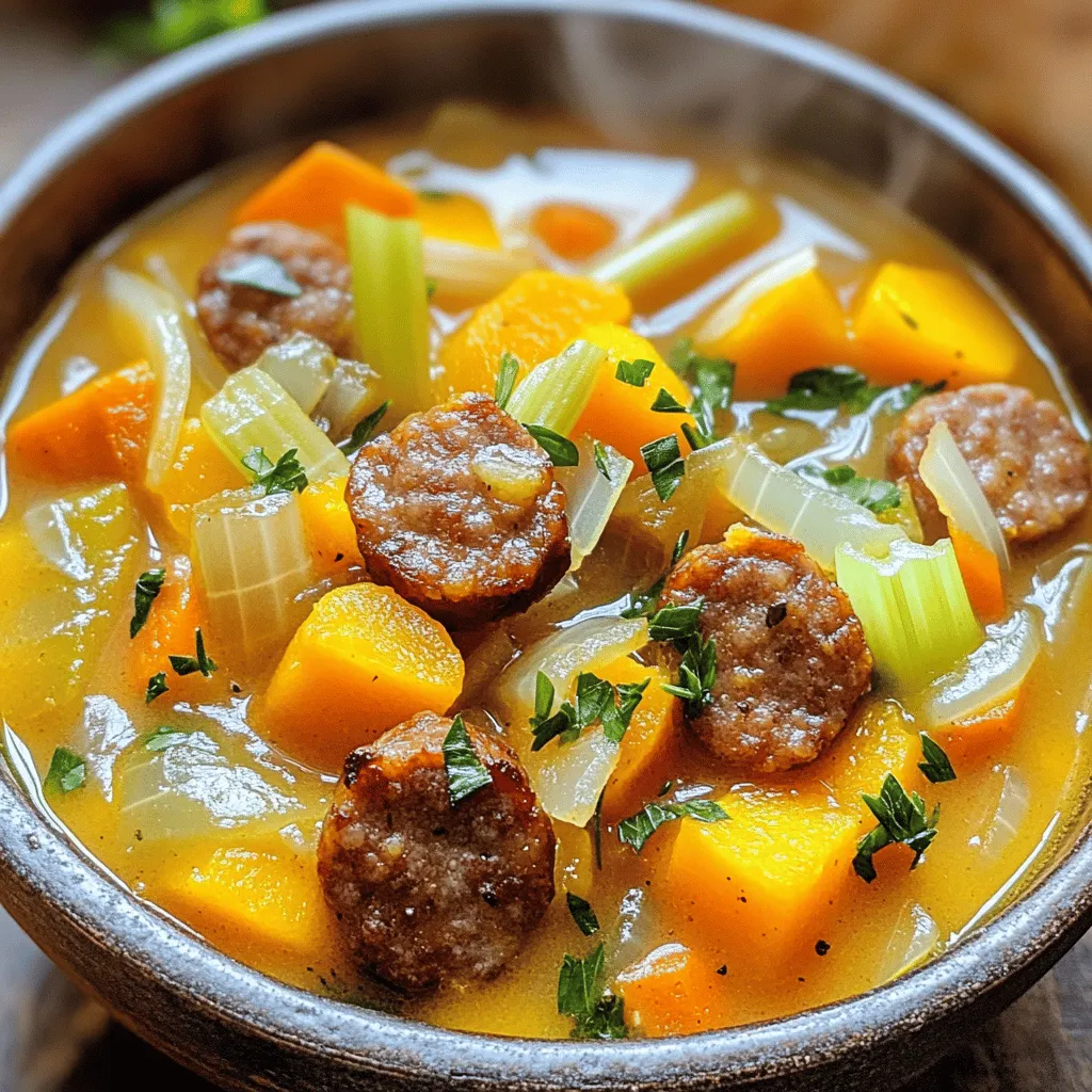 The key ingredients for beef sausage butternut soup are simple yet packed with flavor. You need one pound of beef sausage, sliced. This sausage gives the soup a rich and hearty flavor. Next, use one medium butternut squash, peeled and cubed. This squash adds natural sweetness and creamy texture.