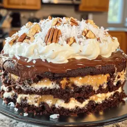 To make a German chocolate poke cake, you need to follow a few simple steps. First, gather all your ingredients. You will need a box of German chocolate cake mix, water, vegetable oil, eggs, sweetened condensed milk, shredded coconut, chopped pecans, chocolate frosting, and whipped cream.