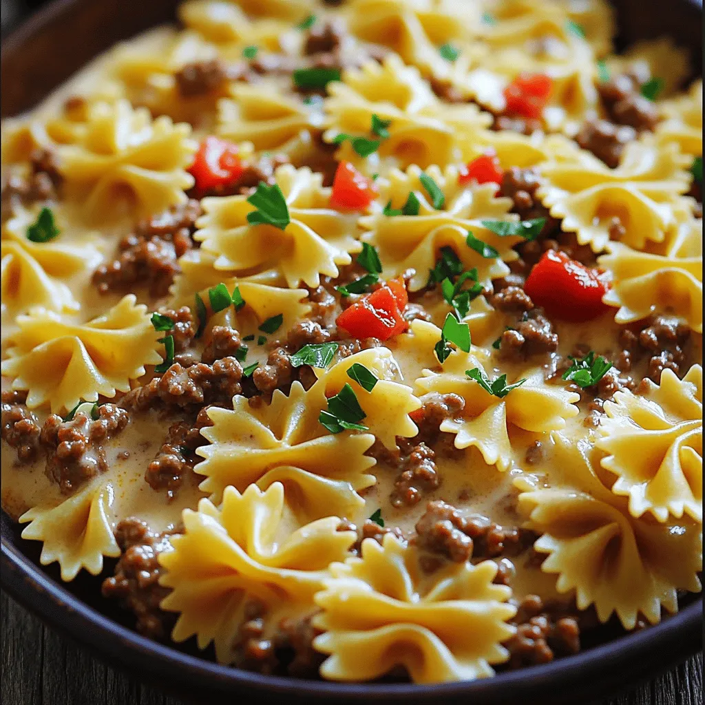 The beef and bowtie pasta recipe shines with its simple yet flavorful ingredients. To create this dish, you need a few key items.