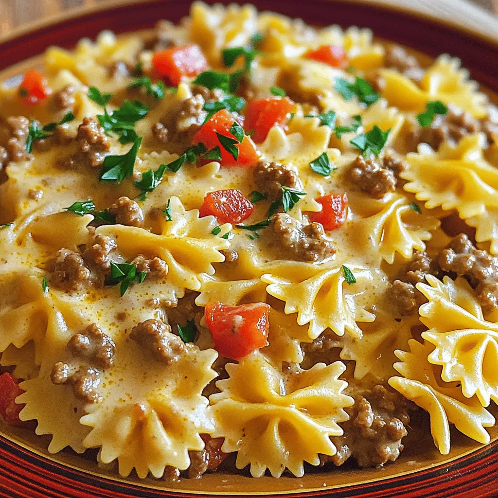 The beef and bowtie pasta recipe shines with its simple yet flavorful ingredients. To create this dish, you need a few key items.