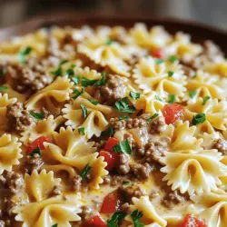 The beef and bowtie pasta recipe shines with its simple yet flavorful ingredients. To create this dish, you need a few key items.