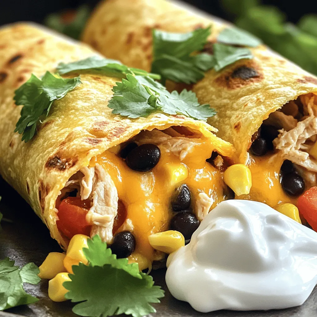 To make air fryer burritos, you need key ingredients. Start with 2 cups of cooked chicken, shredded. This provides a solid base for your chicken burrito filling. Next, add 1 cup each of black beans and corn. These ingredients bring great texture and flavor. You'll also want 1 cup of diced tomatoes. This adds freshness and moisture to your burritos. Don’t forget the spices! Use 1 teaspoon each of chili powder, cumin, and garlic powder. These southwest flavors give your burritos a nice kick. Finally, grab 1 ½ cups of shredded cheese and 4 large flour tortillas.