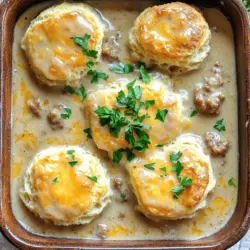 The base of a biscuits and gravy casserole is simple yet delicious. You need a few key ingredients to make this dish shine. First, you’ll want one can of refrigerated flaky biscuits. These biscuits provide a fluffy texture and soak up all the tasty sauce.