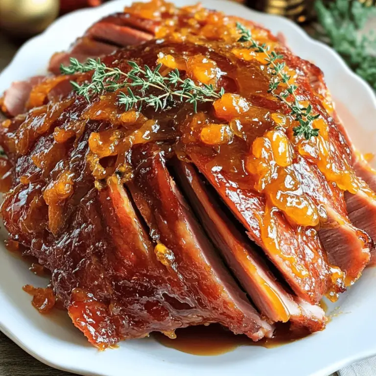 The key ingredients in an apricot honey ham recipe are simple yet impactful. You need a fully cooked bone-in ham, weighing about 5 to 7 pounds. This type of ham has great flavor and moisture. Next, you will need 1 cup of apricot preserves. This adds a sweet and fruity touch. Honey, at 1/2 cup, brings in natural sweetness and a nice glaze.