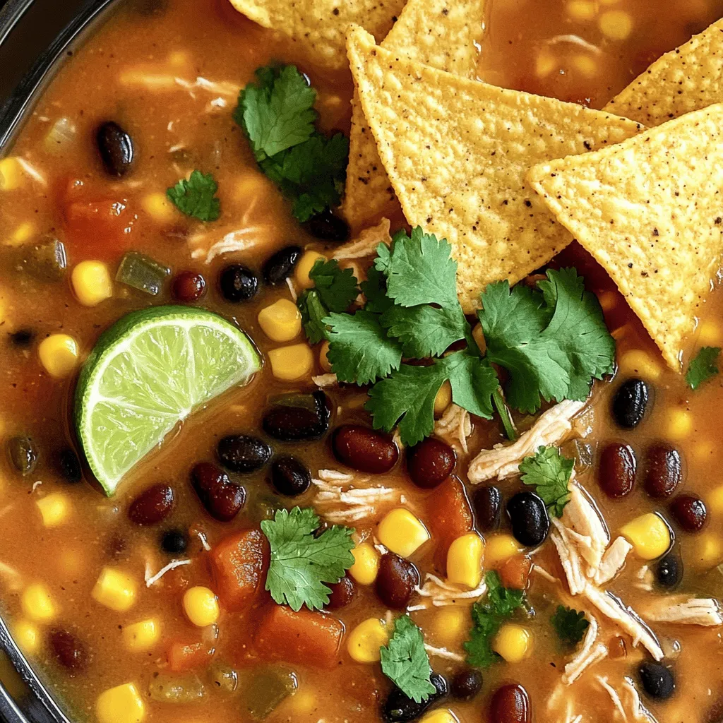For a tasty slow cooker chicken taco soup, you need a mix of fresh and canned ingredients. The essential chicken taco soup ingredients include: