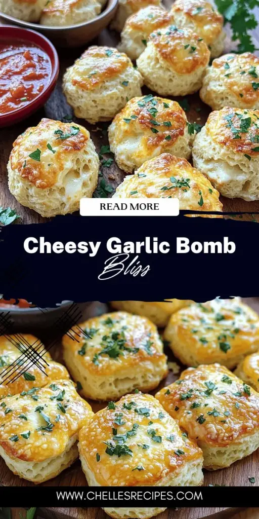 Get ready to impress your guests with Cheesy Garlic Bombs, the ideal snack for any occasion! These delightful treats are simple to make, featuring a gooey cheese center wrapped in buttery, garlic-infused biscuit dough. Perfect for gatherings or cozy nights at home, they pair perfectly with marinara sauce for dipping. Dive into this tasty recipe and learn tips for preparation and serving. Click through to explore mouthwatering details and get started on your cheesy adventure!