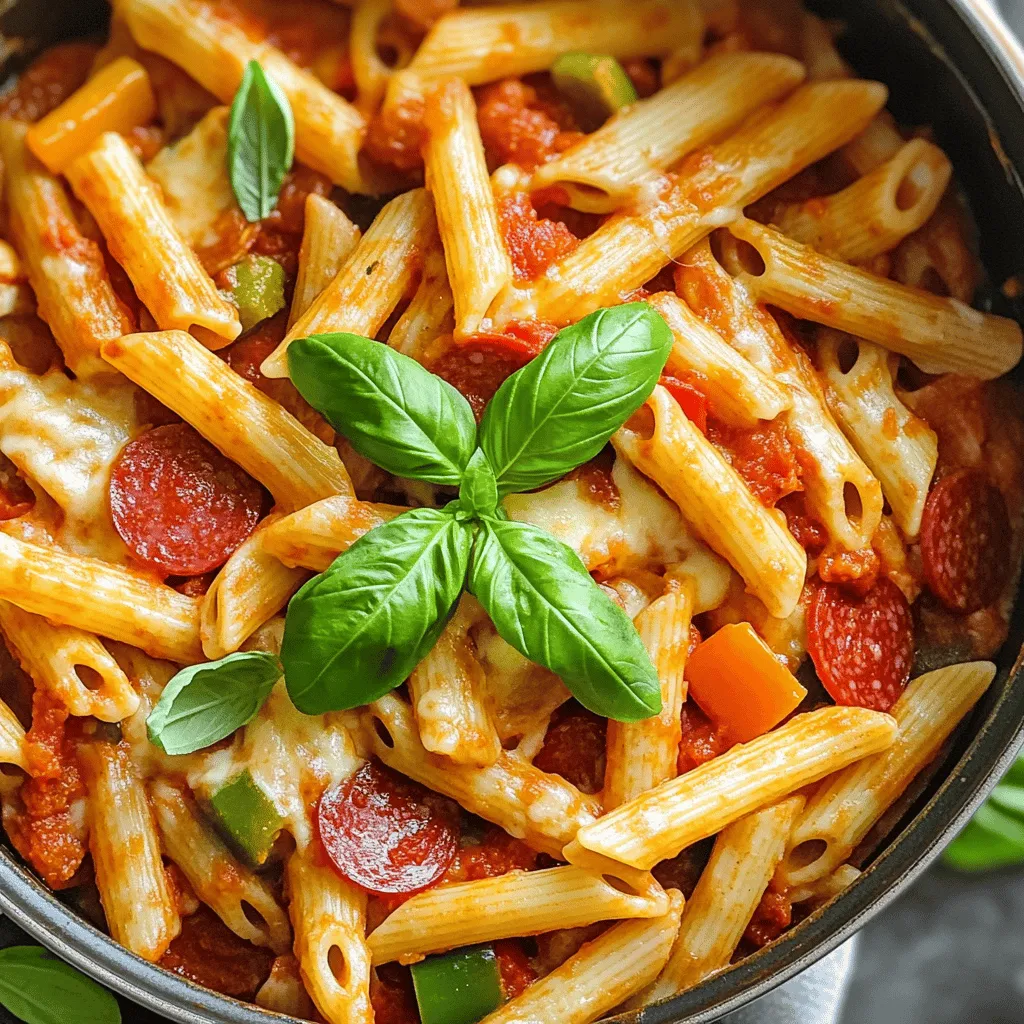 For a tasty one pot pizza pasta recipe, you need fresh ingredients. Start with 12 oz of penne pasta. This pasta cooks well and holds sauce nicely.