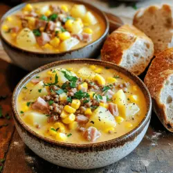 To make a great beef ham and corn chowder, you need basic, tasty ingredients. The main meats are ground beef and diced ham. They give the chowder a rich flavor. Ground beef adds depth, while the ham brings a nice sweetness. You can find both in most grocery stores.