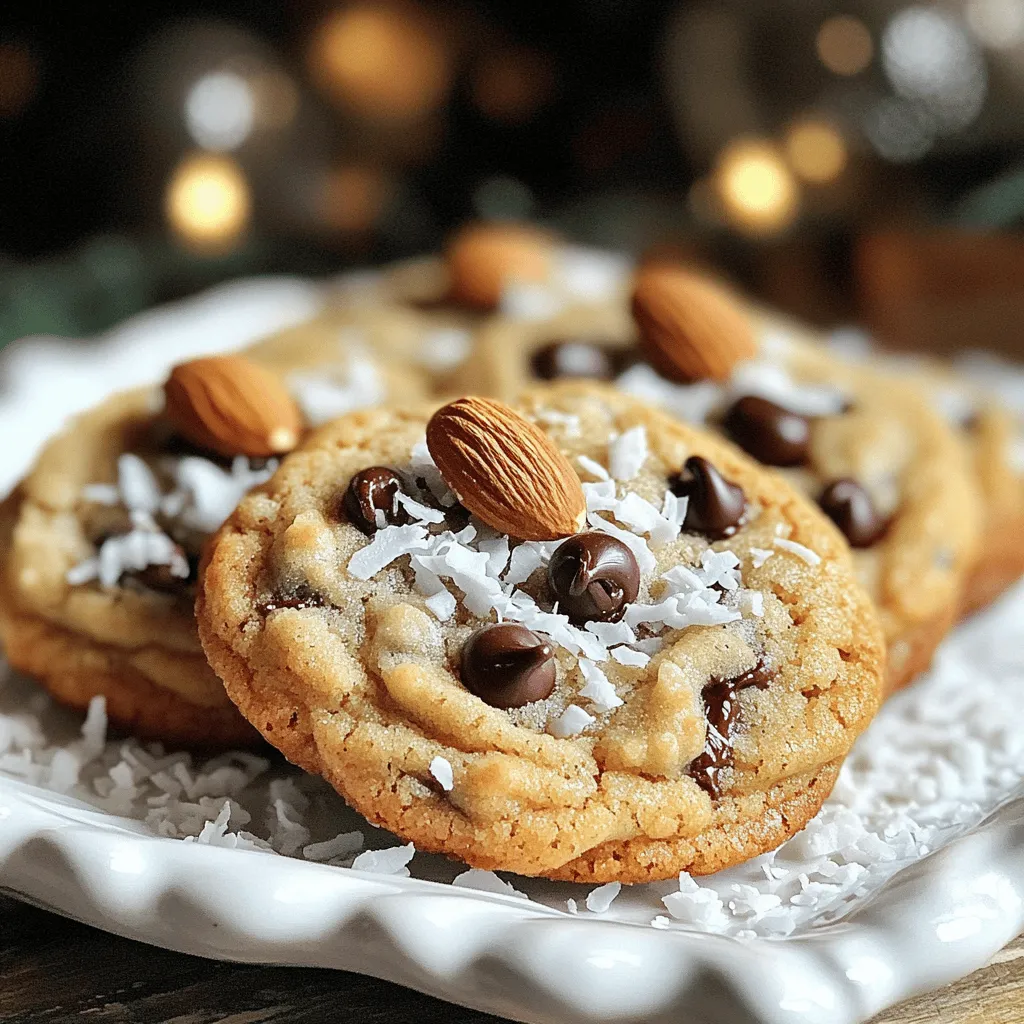 The key to the almond joy recipe lies in its simple yet flavorful ingredients. You will need 1 cup of almond flour, which gives the cookies a nutty taste and a soft texture. Next, add 1/4 cup of shredded unsweetened coconut. This ingredient brings a wonderful chewiness and hints of tropical flavor. You’ll also need 1/4 cup of dark chocolate chips for that rich, sweet touch. Coconut sugar, at 1/4 cup, adds a caramel-like sweetness that pairs well with the other flavors. Finally, include 1/4 teaspoon each of baking powder and salt to balance the flavors, along with 1/4 cup of unsweetened almond milk and 1 teaspoon of vanilla extract to enhance the overall taste. Don't forget the 12 whole almonds for topping; they add a nice crunch and visual appeal.