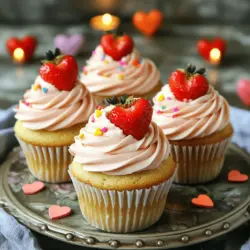 To make heart-shaped cupcakes, you need simple ingredients. The essential items are flour, sugar, butter, eggs, milk, baking powder, baking soda, salt, and vanilla extract. Don't forget the heart-shaped sprinkles for fun!