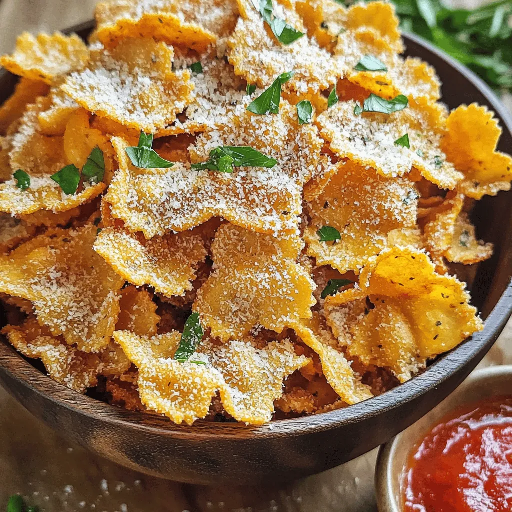 To make air fryer pasta chips, you need simple ingredients. First, get 8 oz. of uncooked pasta. Bowtie or rotini work best for this recipe. Next, you'll need 2 tablespoons of olive oil. This adds flavor and helps the chips crisp up.