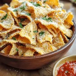 To make air fryer pasta chips, you need simple ingredients. First, get 8 oz. of uncooked pasta. Bowtie or rotini work best for this recipe. Next, you'll need 2 tablespoons of olive oil. This adds flavor and helps the chips crisp up.