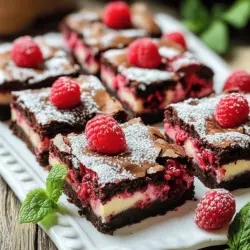 Raspberry cheesecake brownies blend rich chocolate and creamy cheesecake. This treat excites your taste buds with its unique mix of flavors.