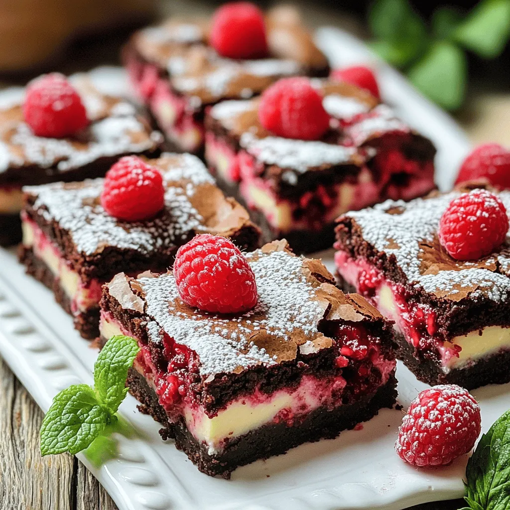 Raspberry cheesecake brownies blend rich chocolate and creamy cheesecake. This treat excites your taste buds with its unique mix of flavors.