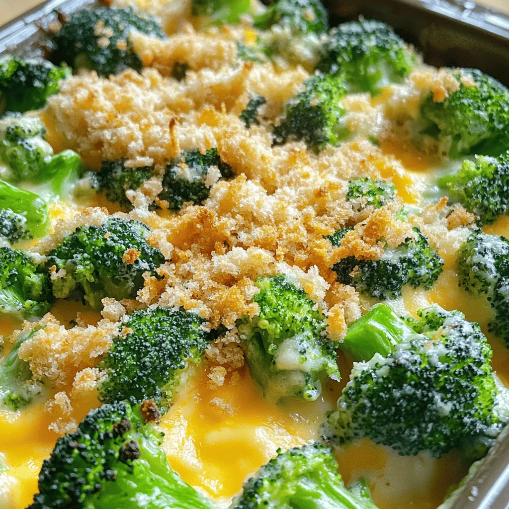 To make a great Amish broccoli bake, you need key ingredients. The main star is fresh broccoli florets, about four cups. This gives the dish its green color and crunch. You will also need one cup of shredded cheddar cheese. This cheese adds a creamy, rich flavor.